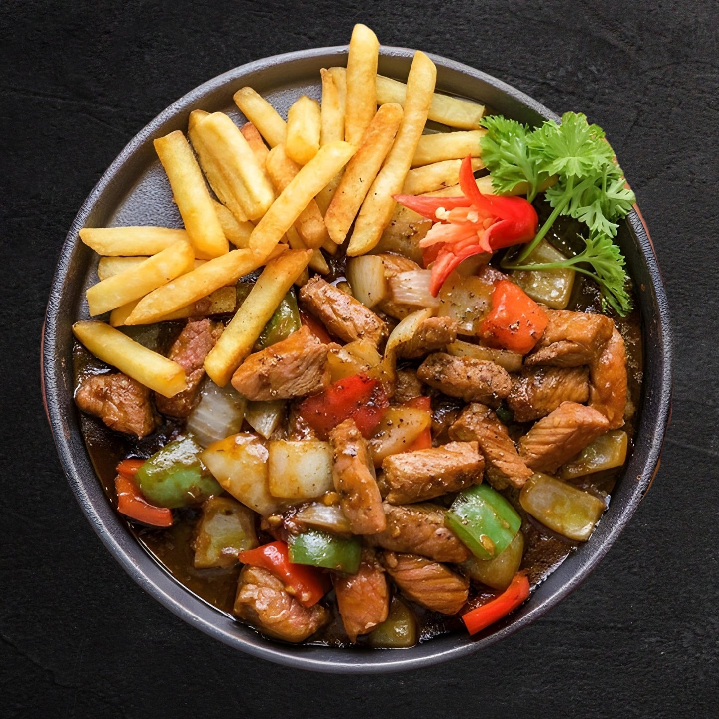 Beef Cubes with Fries & Salad