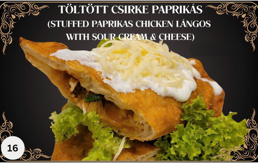 Stuffed Paprikas Chicken Lángos with Sour Cream & Cheese